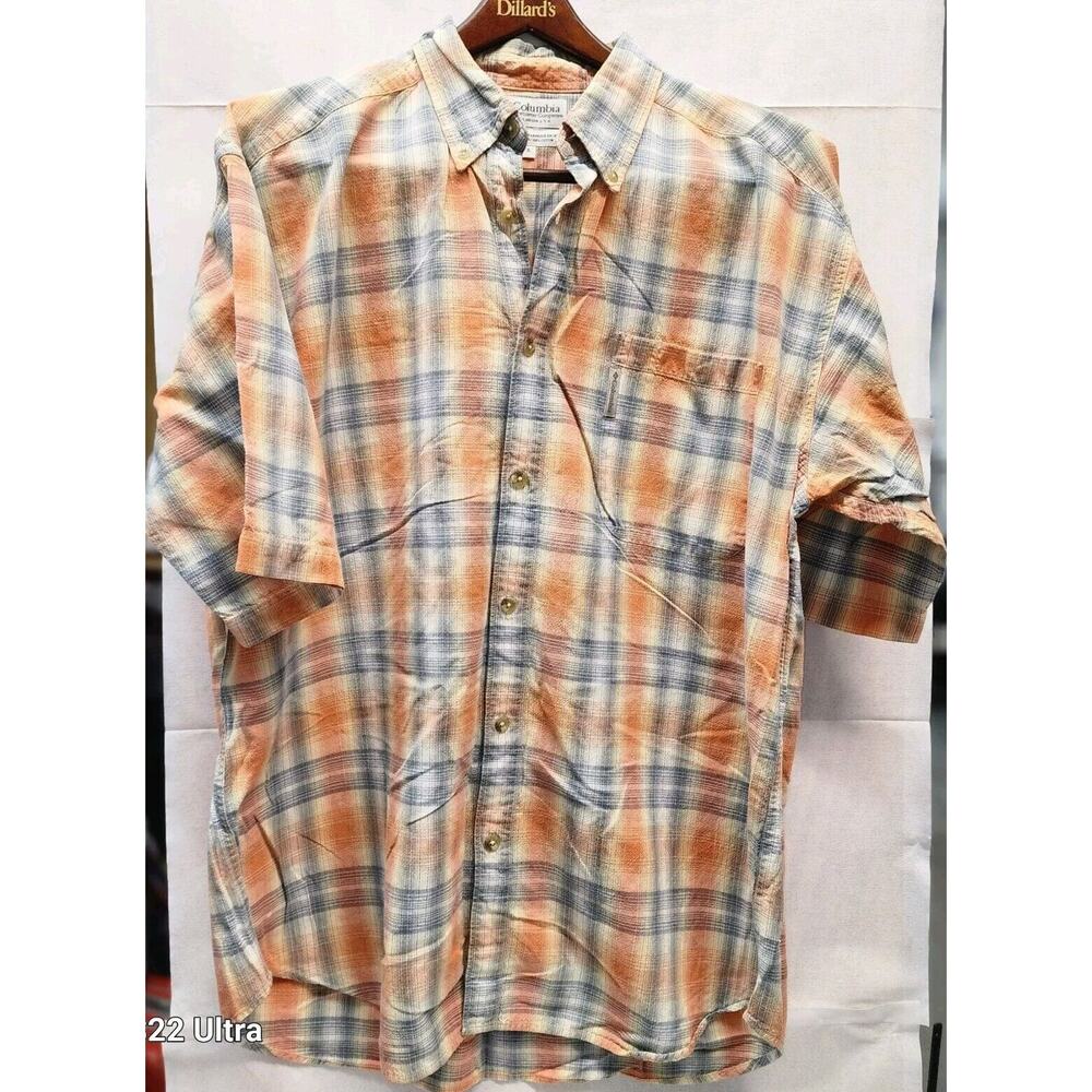 Columbia Sportswear Men's Size XL Plaid Button Short Sleeve Fishing Golf